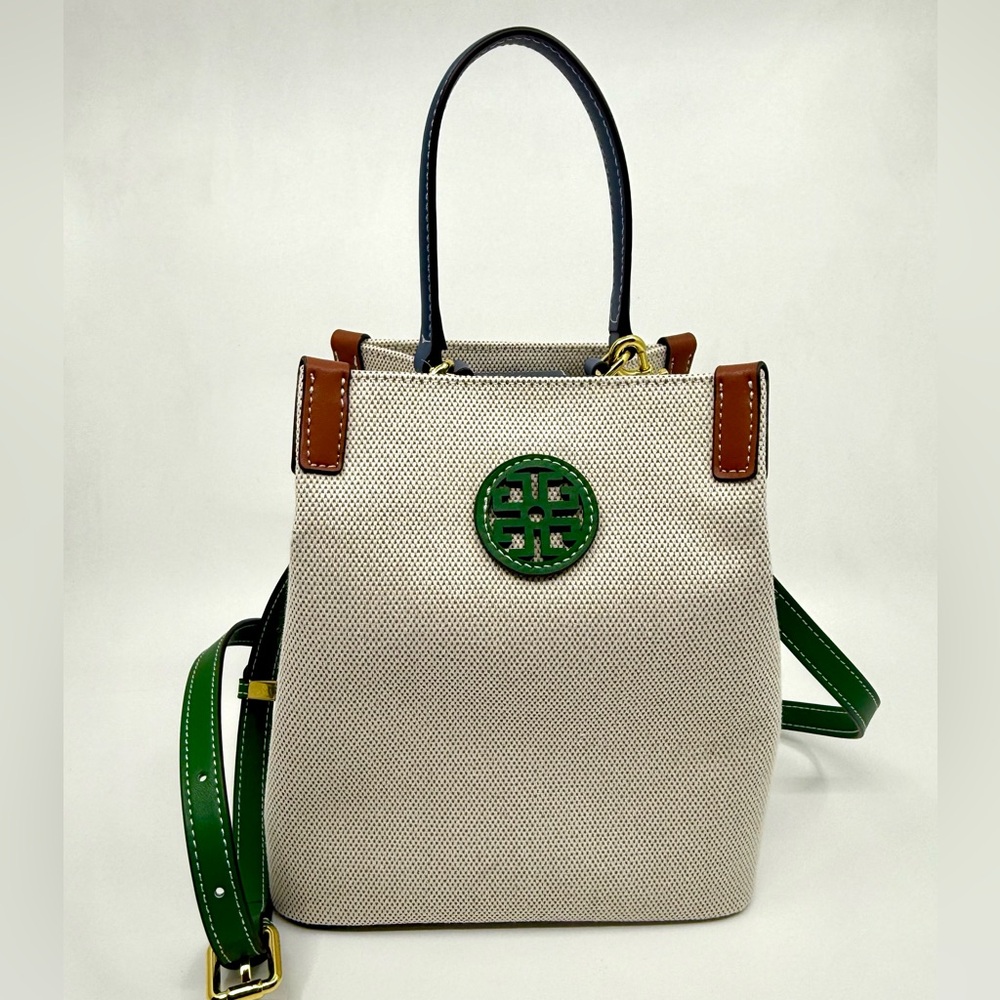 Tory Burch INSPO Cream Tote with Green and Brown Details